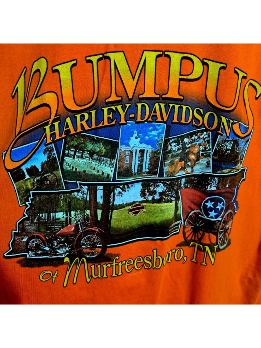 Vintage Harley-Davidson Men L Orange Short Sleeve T-Shirt Bumpus Murfreesboro TN